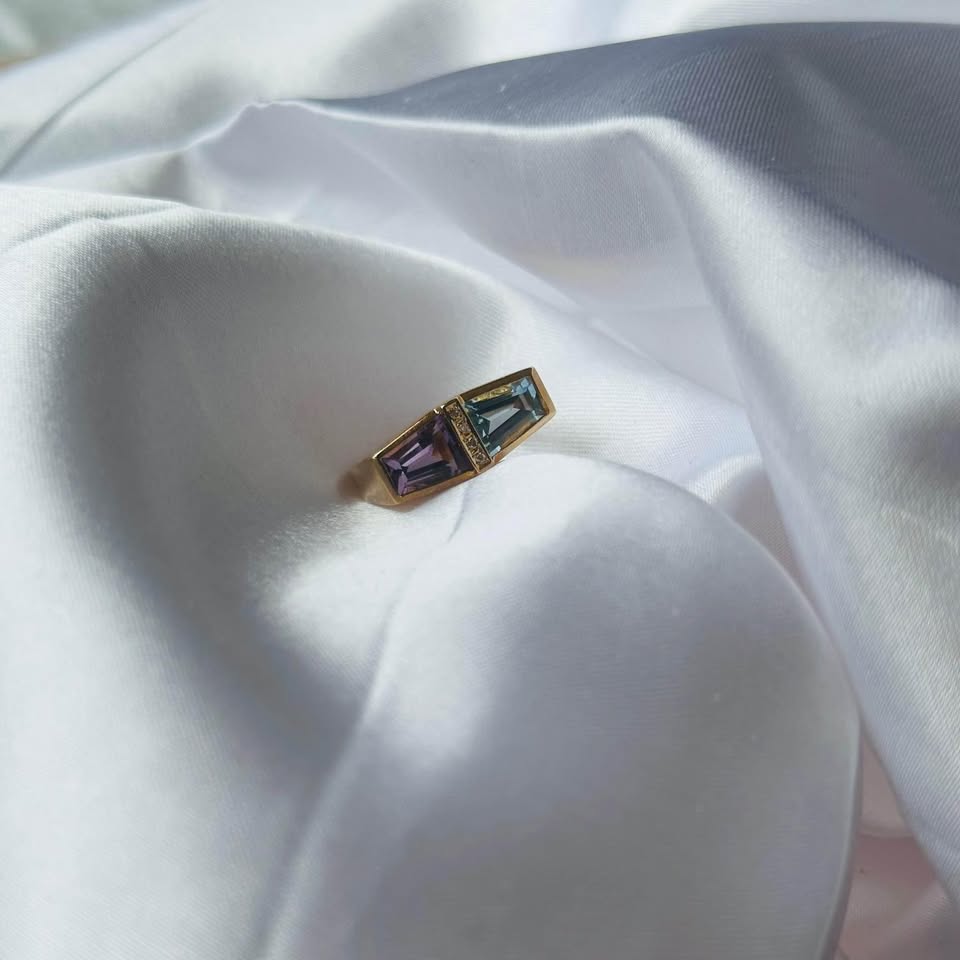Birthstone 14k solid gold ring. Natural Diamonds - Size 6 1/4 - photo 3