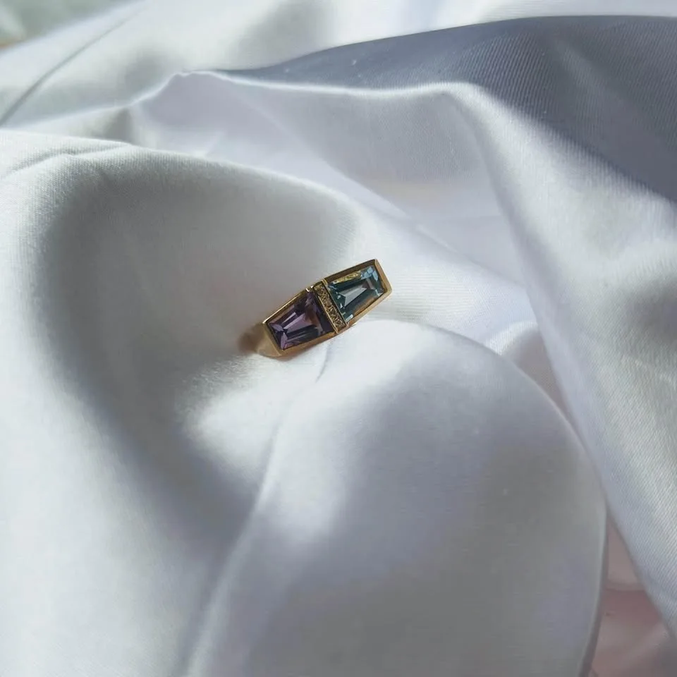 Birthstone 14k solid gold ring. Natural Diamonds - Size 6 1/4 image indicator(3)