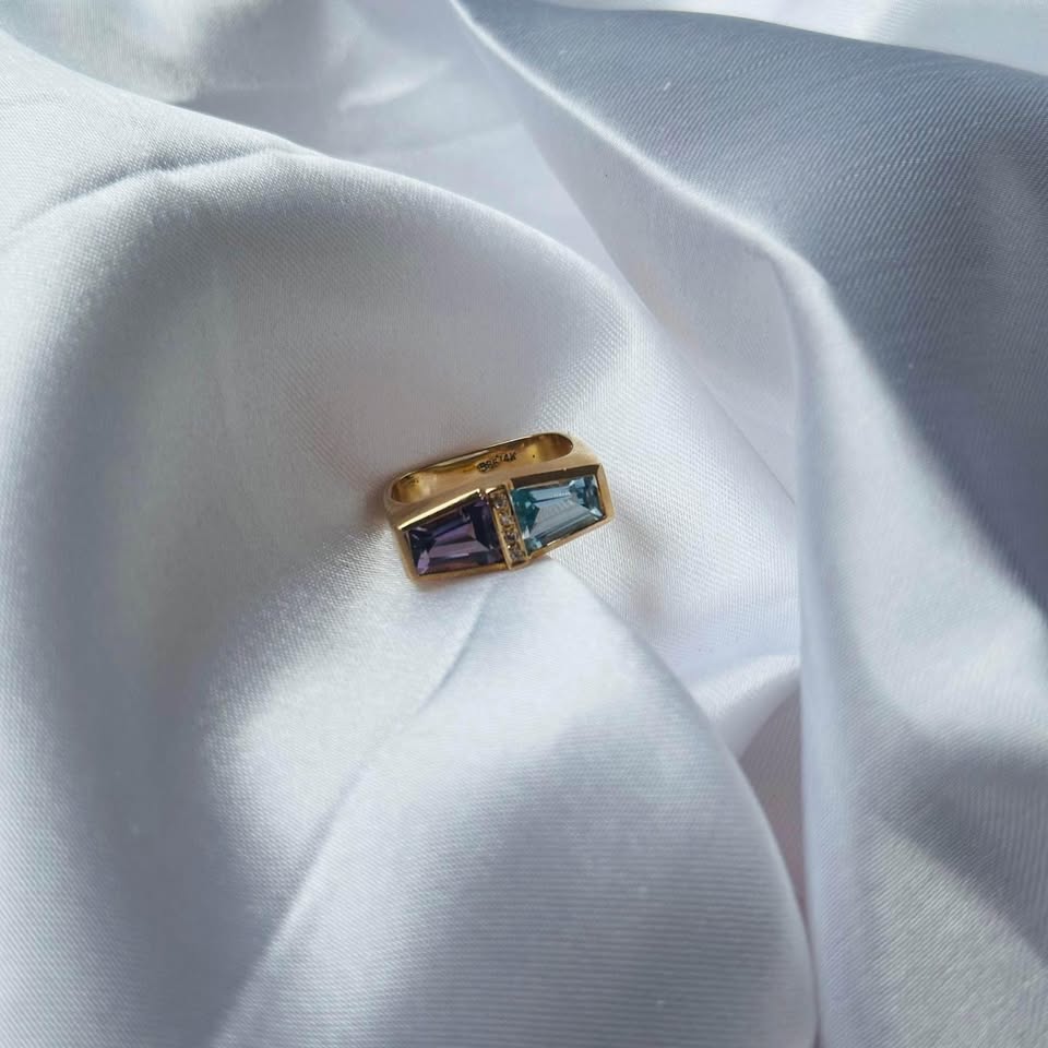 Birthstone 14k solid gold ring. Natural Diamonds - Size 6 1/4 - photo 4