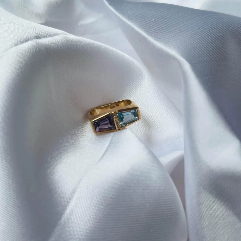 Birthstone 14k solid gold ring. Natural Diamonds - Size 6 1/4 image indicator(4)