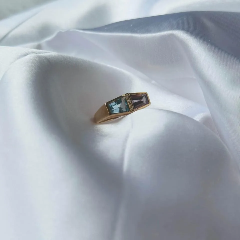 Birthstone 14k solid gold ring. Natural Diamonds - Size 6 1/4 image indicator(6)