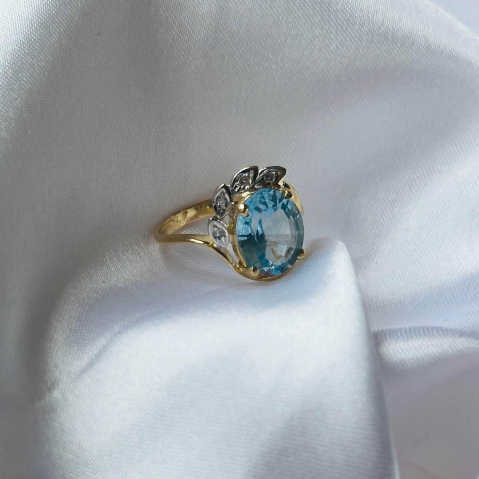 Birthstone 14k solid gold ring. Natural Diamonds and Blue Topaz - photo 2