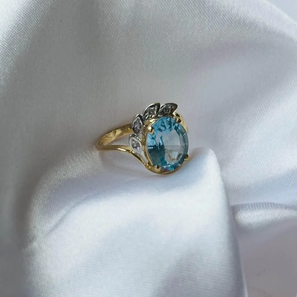Birthstone 14k solid gold ring. Natural Diamonds and Blue Topaz image indicator(2)