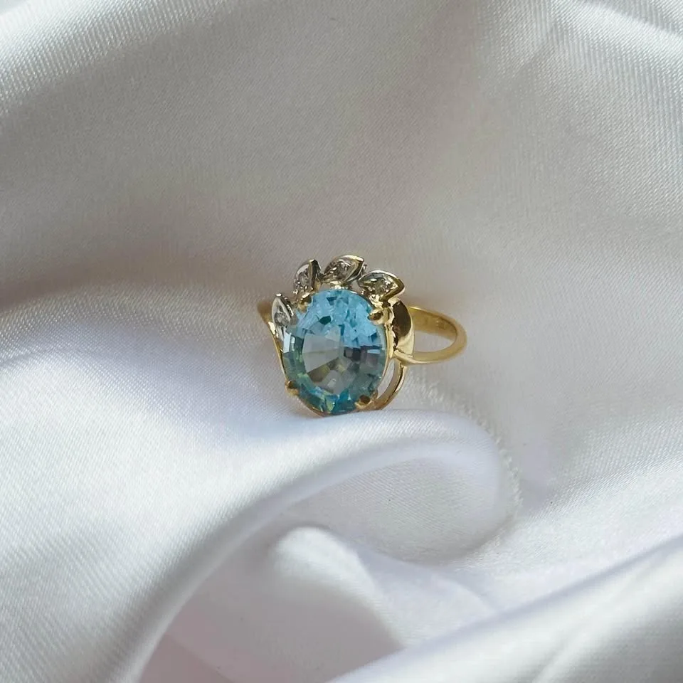 Birthstone 14k solid gold ring. Natural Diamonds and Blue Topaz image indicator(3)