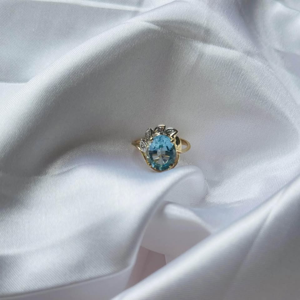 Birthstone 14k solid gold ring. Natural Diamonds and Blue Topaz - photo 4