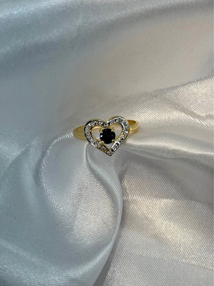 14k Sapphire and Diamond Heart Birthstone Ring - Size 6 1/2
