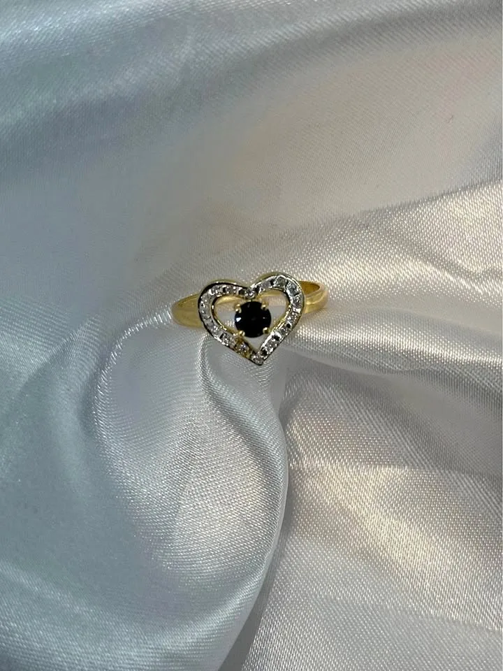 14k Sapphire and Diamond Heart Birthstone Ring - Size 6 1/2 thumbnail