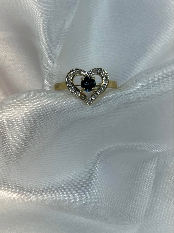 14k Sapphire and Diamond Heart Birthstone Ring - Size 6 1/2 - photo 2