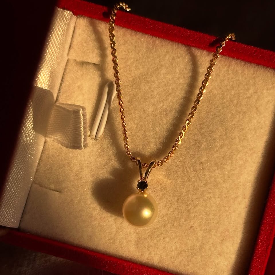 14k solid gold. Sapphire and Japanese Pearl Pendant and chain - photo 3