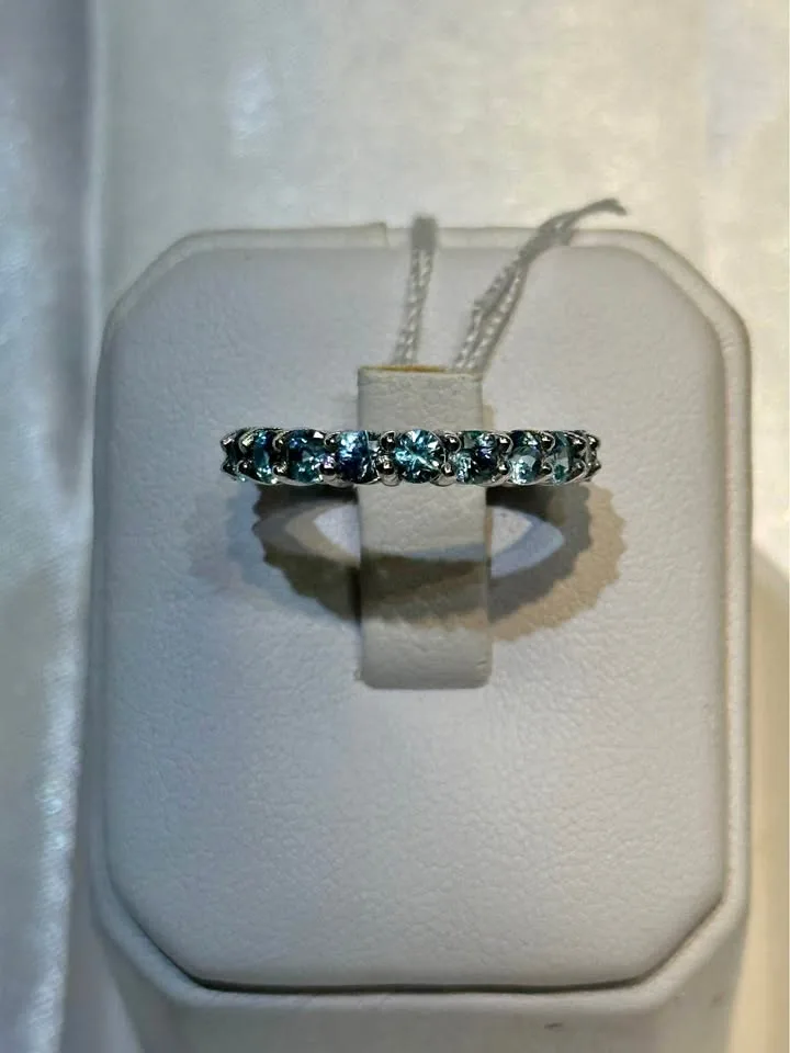 18k gold Birthstone Aquamarine Eternity. Size 4 3/4 ring thumbnail