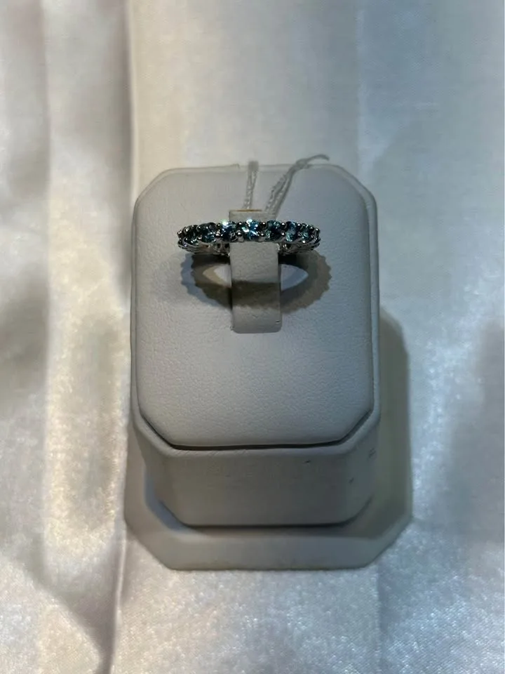 18k gold Birthstone Aquamarine Eternity. Size 4 3/4 ring image indicator(2)