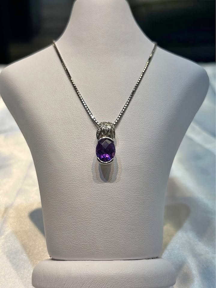 Birthstone 14k gold Amethyst and Diamond pendant
