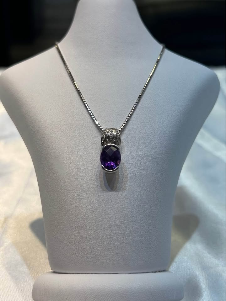 Birthstone 14k gold Amethyst and Diamond pendant - photo 2