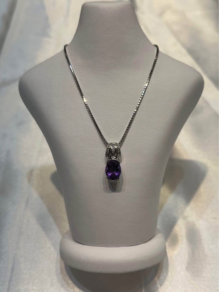Birthstone 14k gold Amethyst and Diamond pendant - photo 3