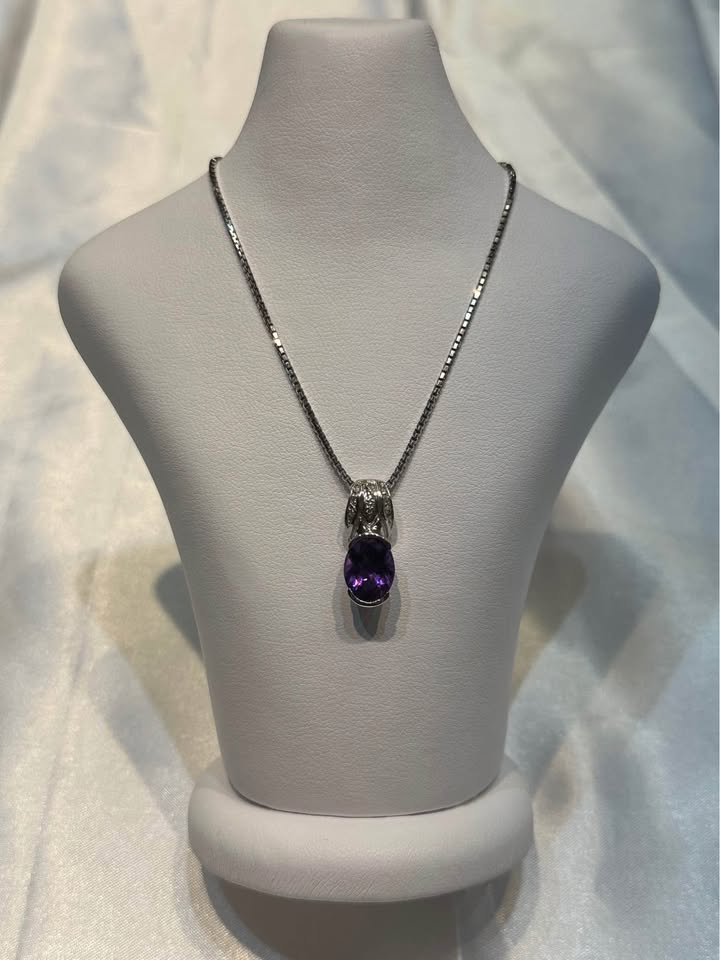 Birthstone 14k gold Amethyst and Diamond pendant - photo 4