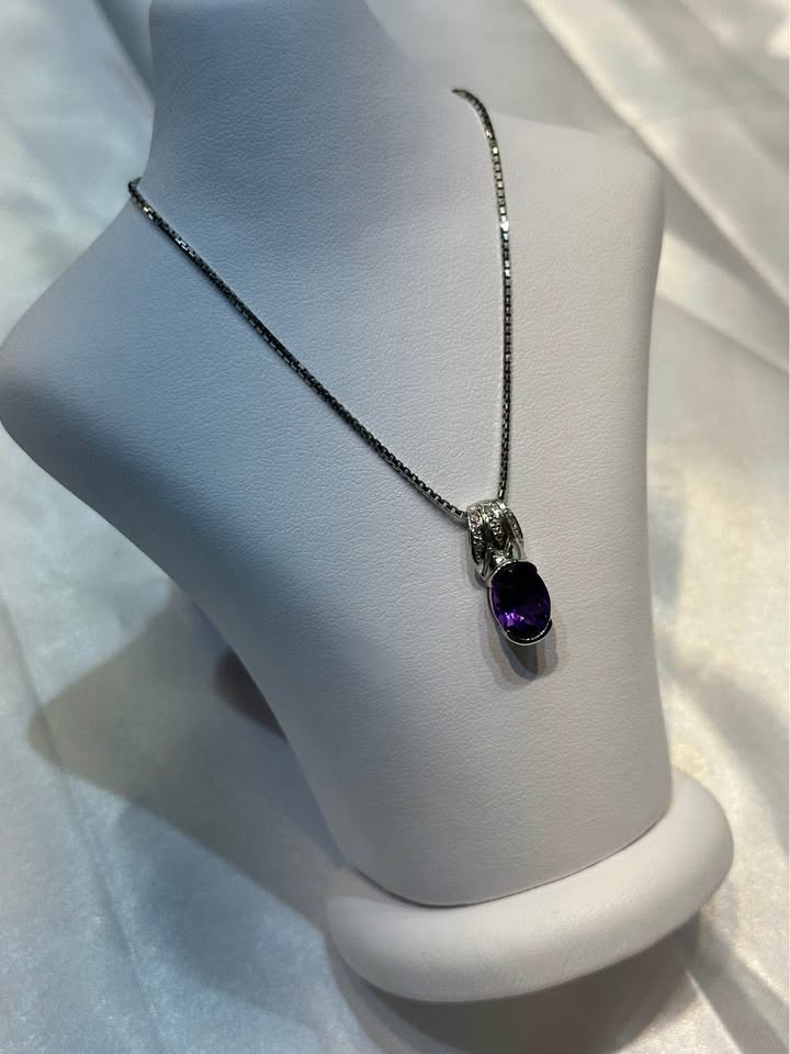 Birthstone 14k gold Amethyst and Diamond pendant - photo 5