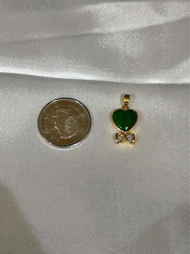 18k Jade Heart Diamond Bow Pendant thumbnail