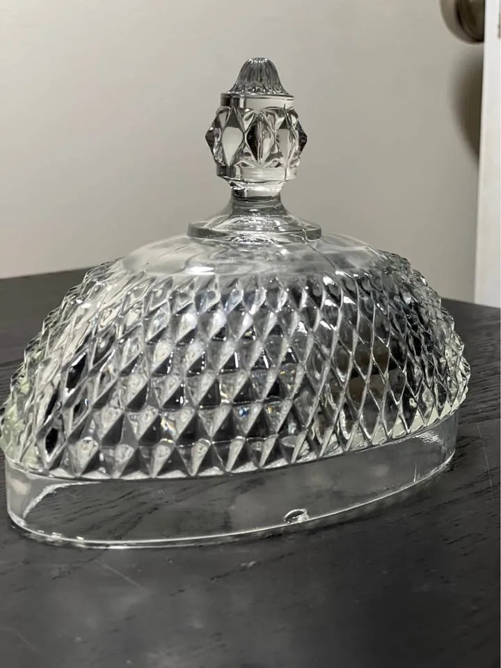 Vintage Indiana Glass Diamond Point Clear Covered Butter Dish image indicator(9)