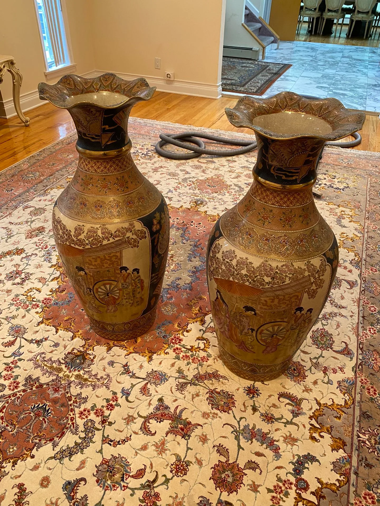 (2) Pair of LARGE Japanese Satsuma Floor Vases thumbnail
