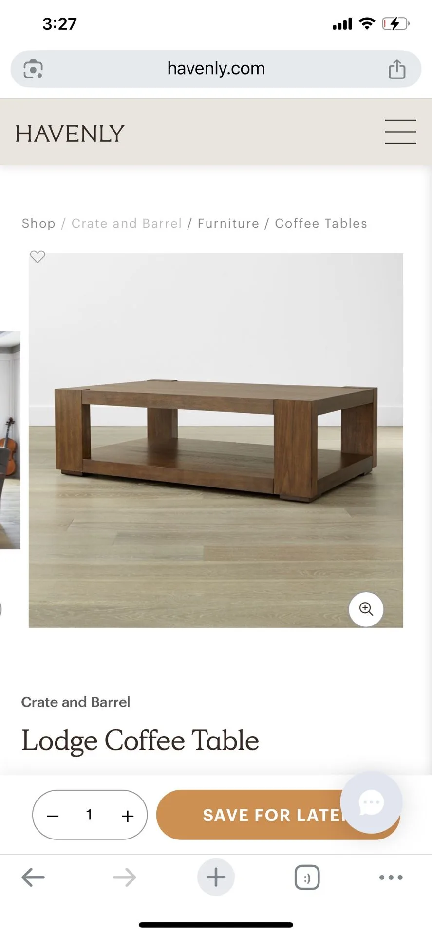 Crate & Barrel Rustic Dark Wood Coffee Table thumbnail