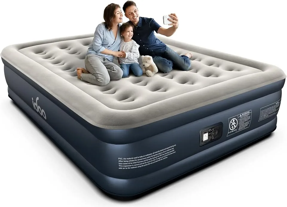 iDOO Luxury Air Mattress Queen, Built-in Pump, 18" Inflatable