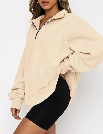 AoMoon Women Half Zip Oversized Sweatshirts Long Sleeve thumbnail