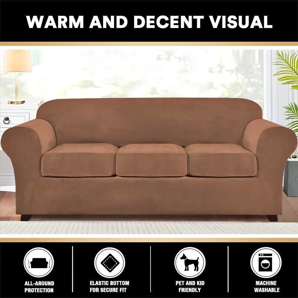 PrinceDeco Velvet Couch Covers (Large, Caramel)