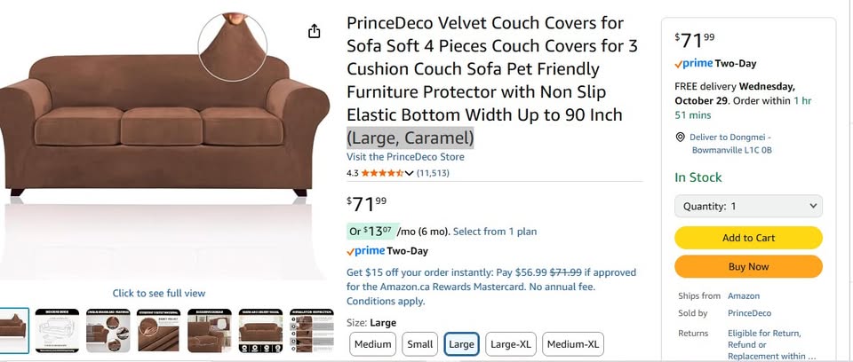 PrinceDeco Velvet Couch Covers (Large, Caramel) - photo 3