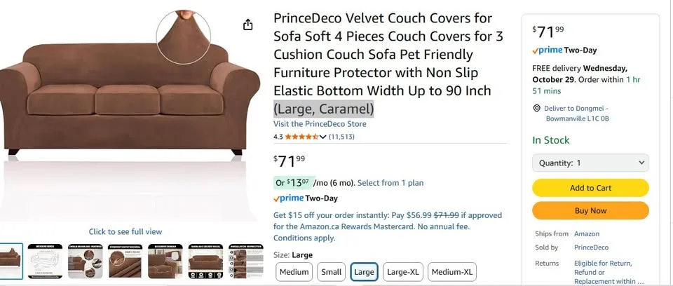 PrinceDeco Velvet Couch Covers (Large, Caramel) image indicator(3)