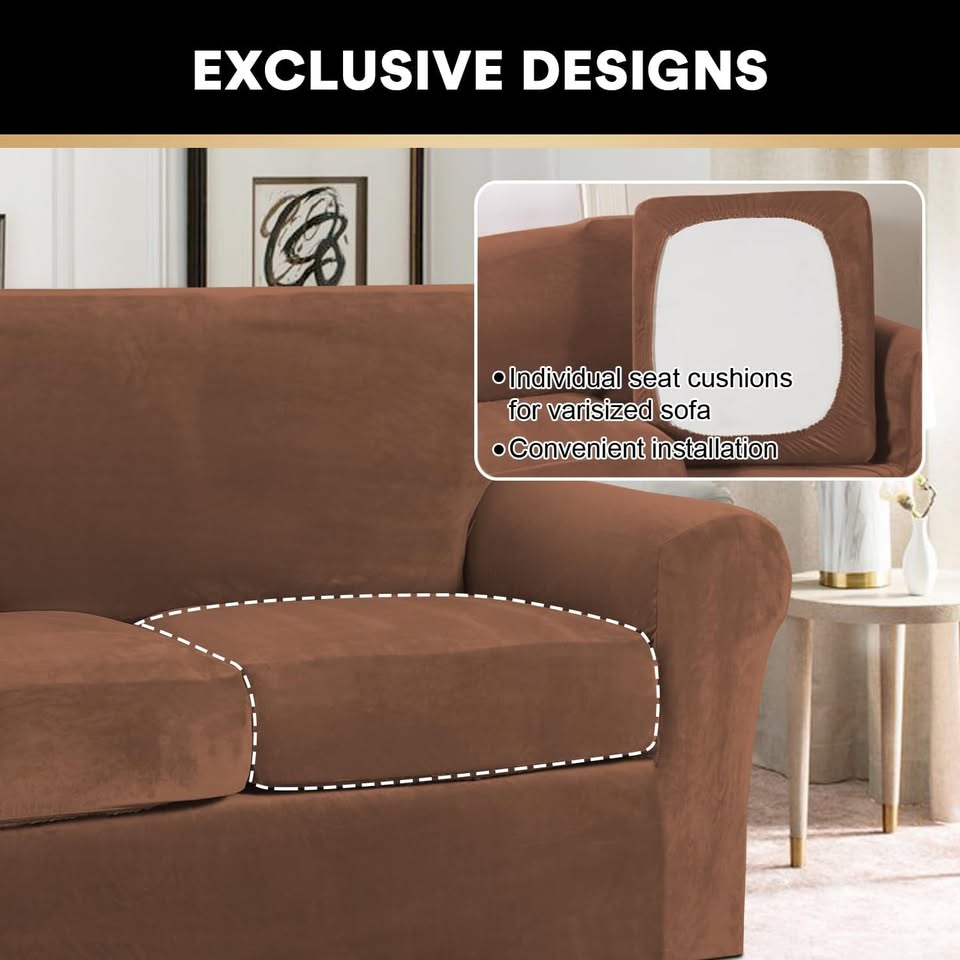 PrinceDeco Velvet Couch Covers (Large, Caramel) - photo 4