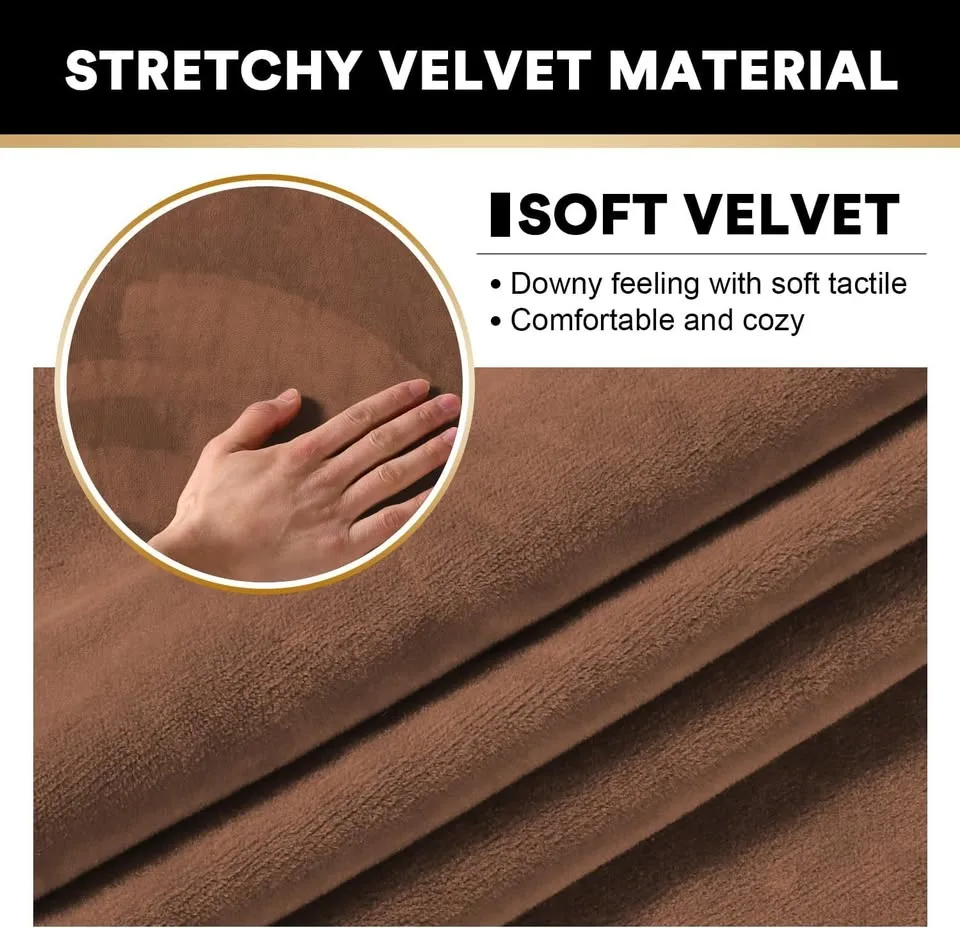 PrinceDeco Velvet Couch Covers (Large, Caramel) image indicator(5)