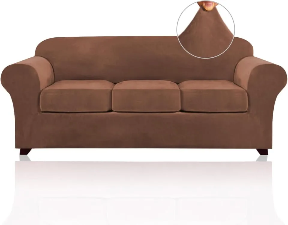 PrinceDeco Velvet Couch Covers (Large, Caramel) image indicator(6)