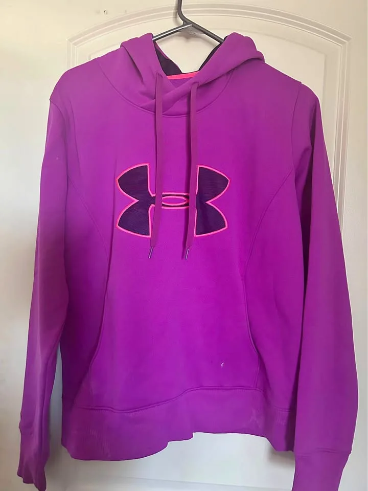 Under Armour Hoodie Womens L Semi-Fitted Purple Fleece Logo Cold