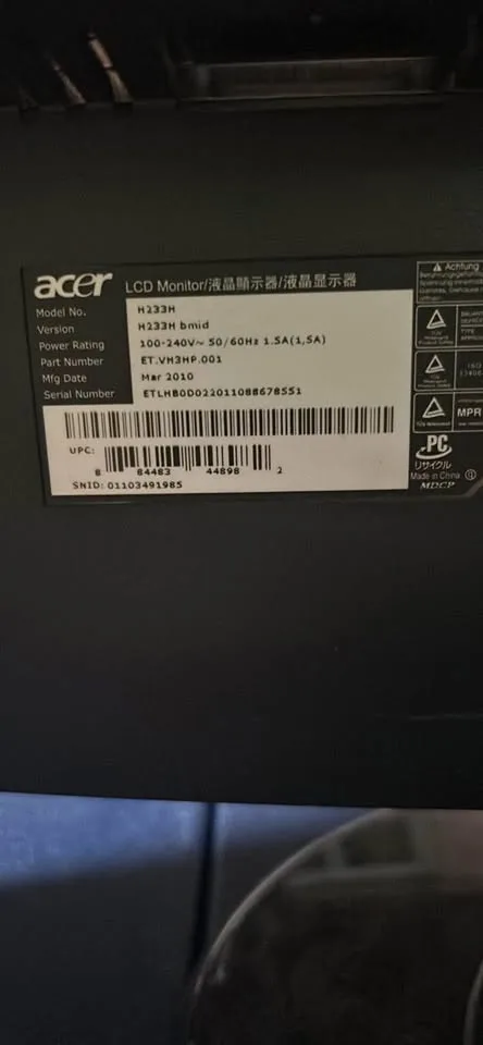 Acer H233H computer monitor image indicator(3)