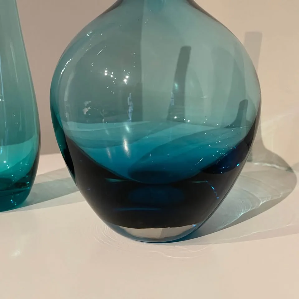Vintage hand blown turquoise blue glass vases image indicator(2)