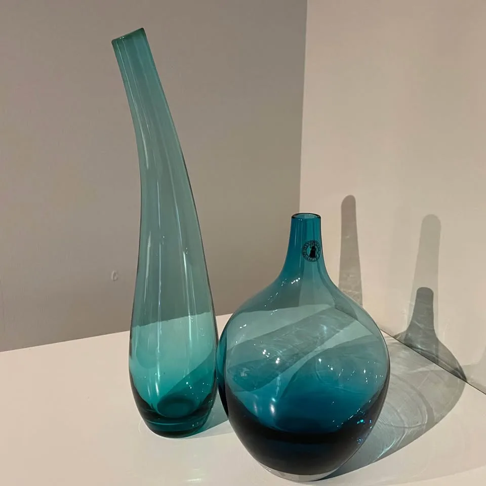 Vintage hand blown turquoise blue glass vases image indicator(4)