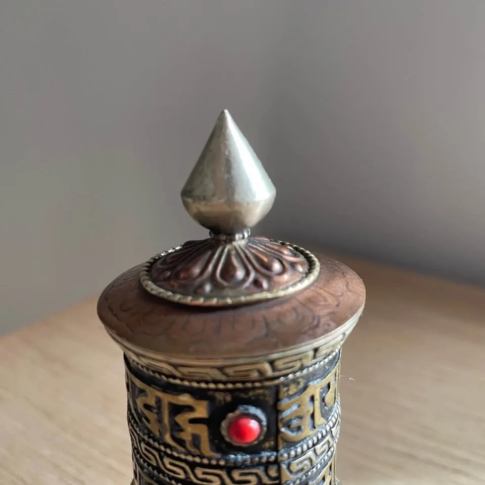Vintage Brass Tibetan Prayer Wheel image indicator(2)