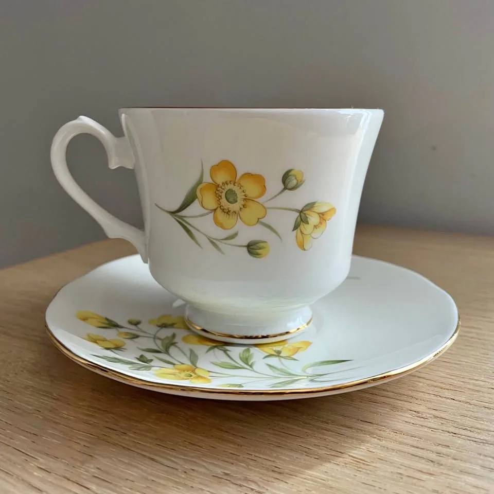 Vintage Duchess Tea Cup & Saucer Set - yellow floral pattern