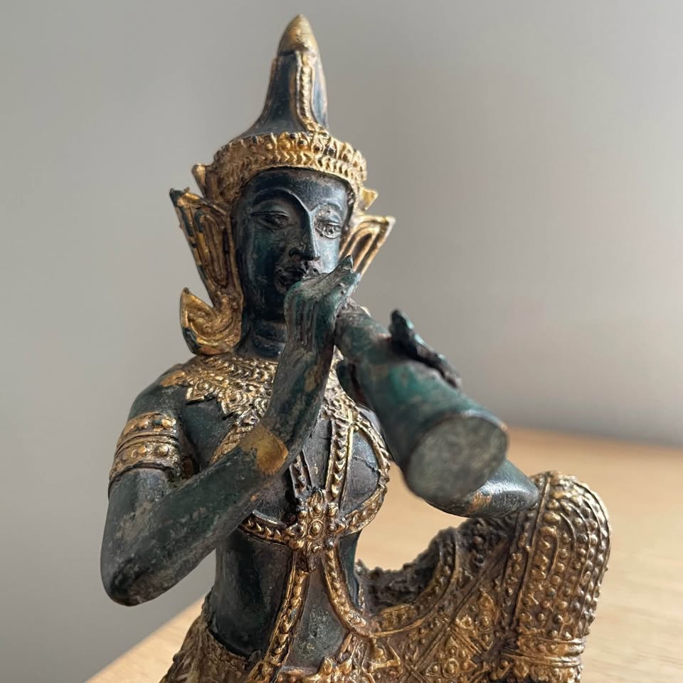 Vintage Thai Temple Musicians on wooden stands (Pair) - photo 2