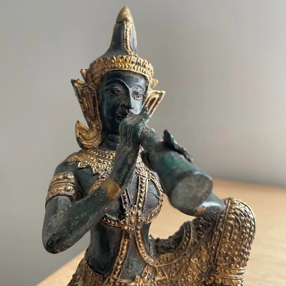 Vintage Thai Temple Musicians on wooden stands (Pair) image indicator(2)