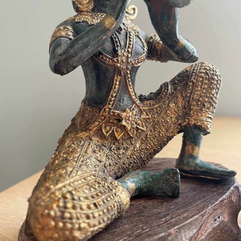 Vintage Thai Temple Musicians on wooden stands (Pair) - photo 3