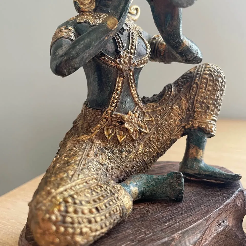 Vintage Thai Temple Musicians on wooden stands (Pair) image indicator(3)