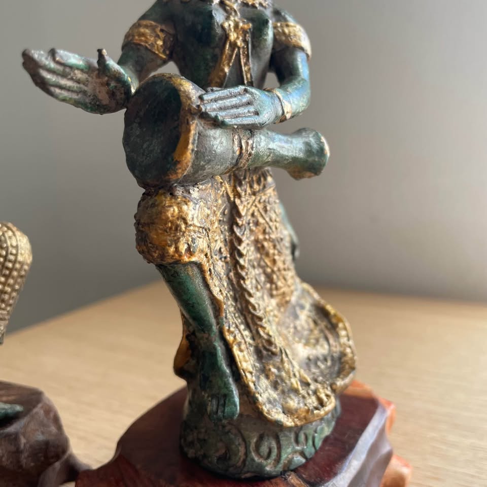 Vintage Thai Temple Musicians on wooden stands (Pair) - photo 5