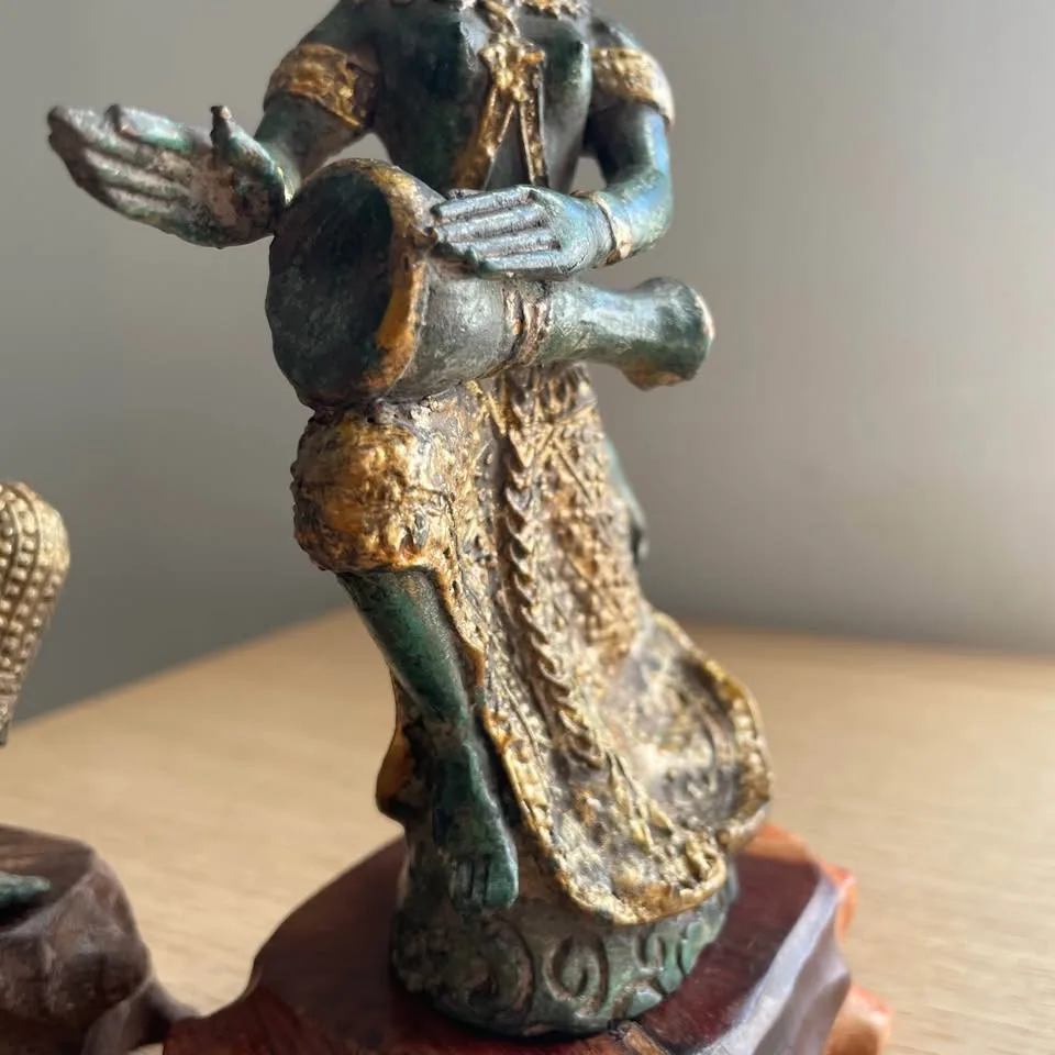 Vintage Thai Temple Musicians on wooden stands (Pair) image indicator(5)