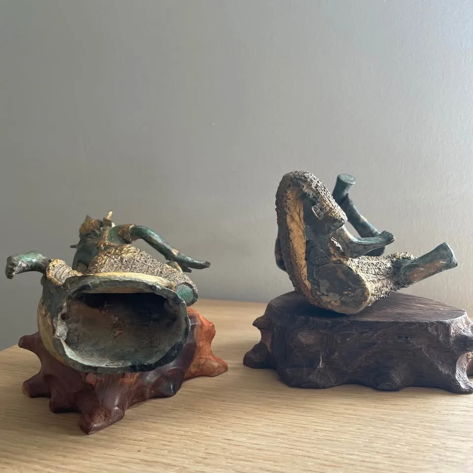 Vintage Thai Temple Musicians on wooden stands (Pair) image indicator(6)