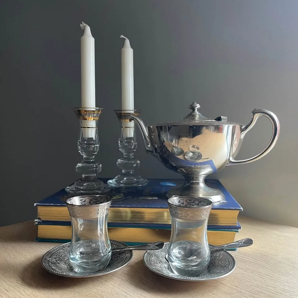 Vintage Silver Lot - tea pot - candles - Turkish cups