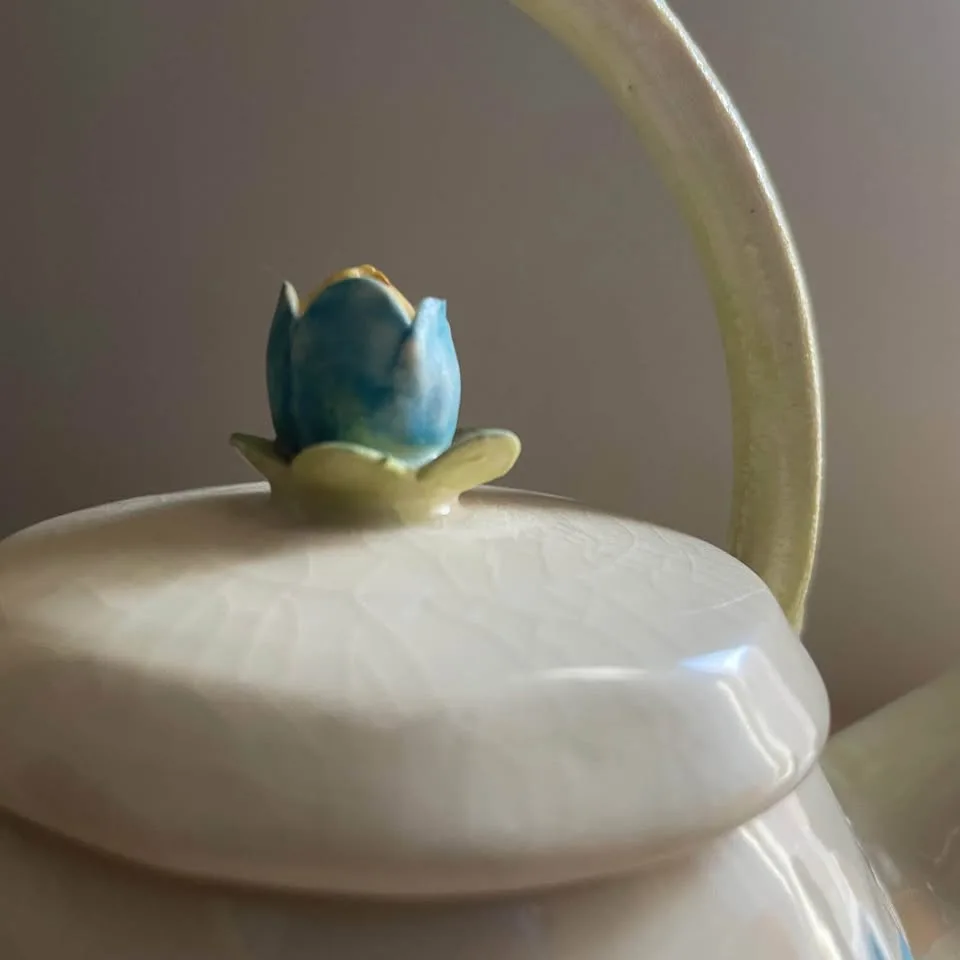 Handmade Studio Pottery Floral Teapot image indicator(2)