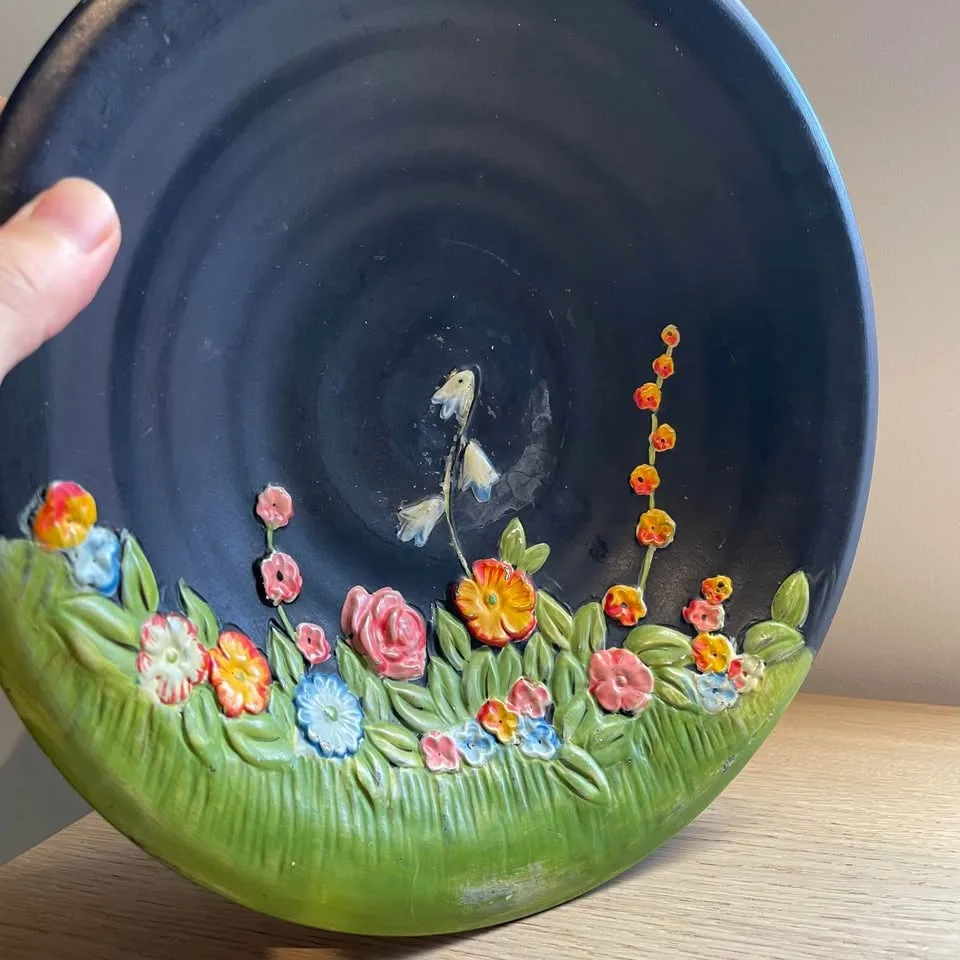 Vintage English Burleigh Pottery Hand Painted Footed Bowl image indicator(2)