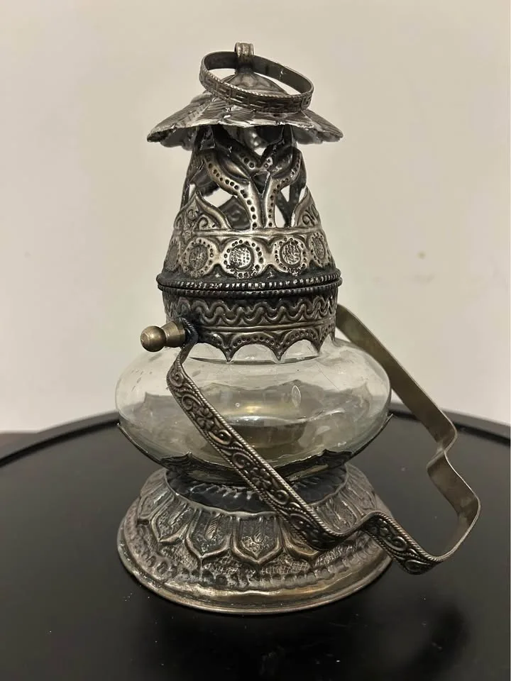 Vintage Indian/Nepalese Ornate Metal & Glass T-Light Lantern – H image indicator(2)