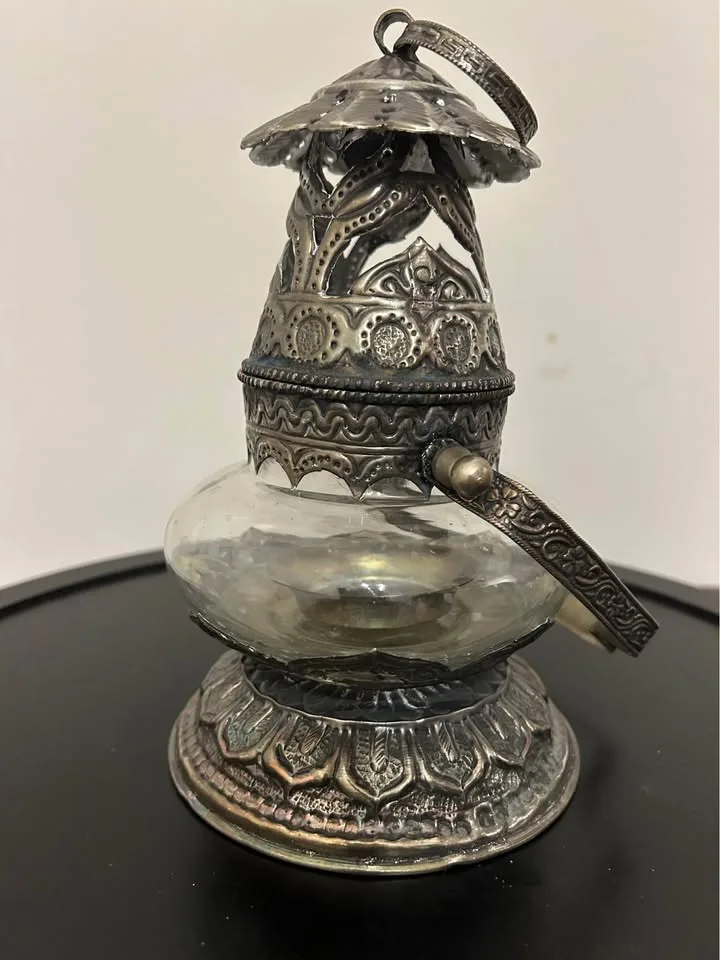 Vintage Indian/Nepalese Ornate Metal & Glass T-Light Lantern – H image indicator(3)